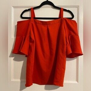 Essentials by ABS Red Off the Shoulder Flouncy Sleeve Top